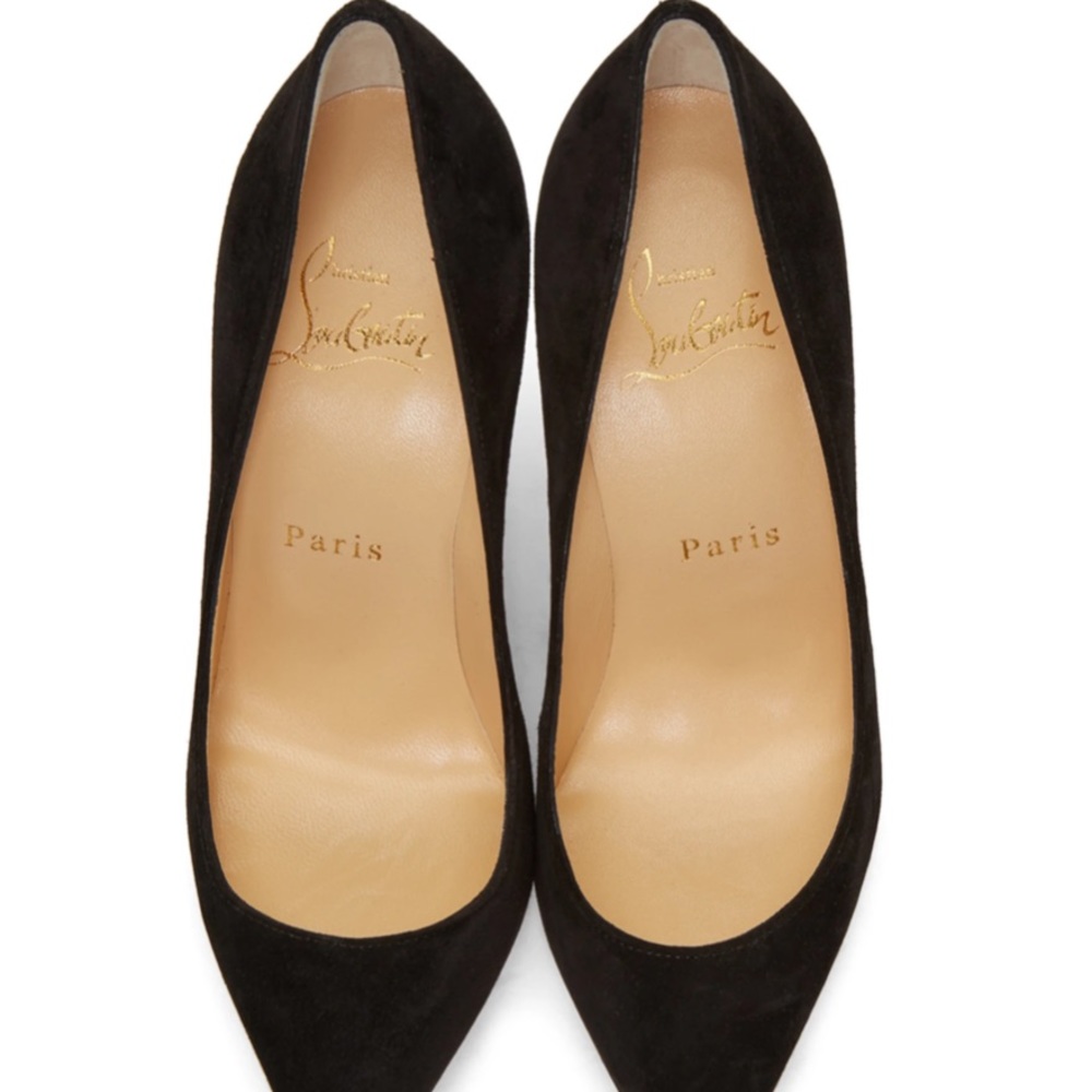 Like🆕CHRISTIAN LOUBOUTIN PIGALLE FOLLIES BLACK SUEDE 100mm POINTY TOE PUMPS 42 - Picture 7 of 9